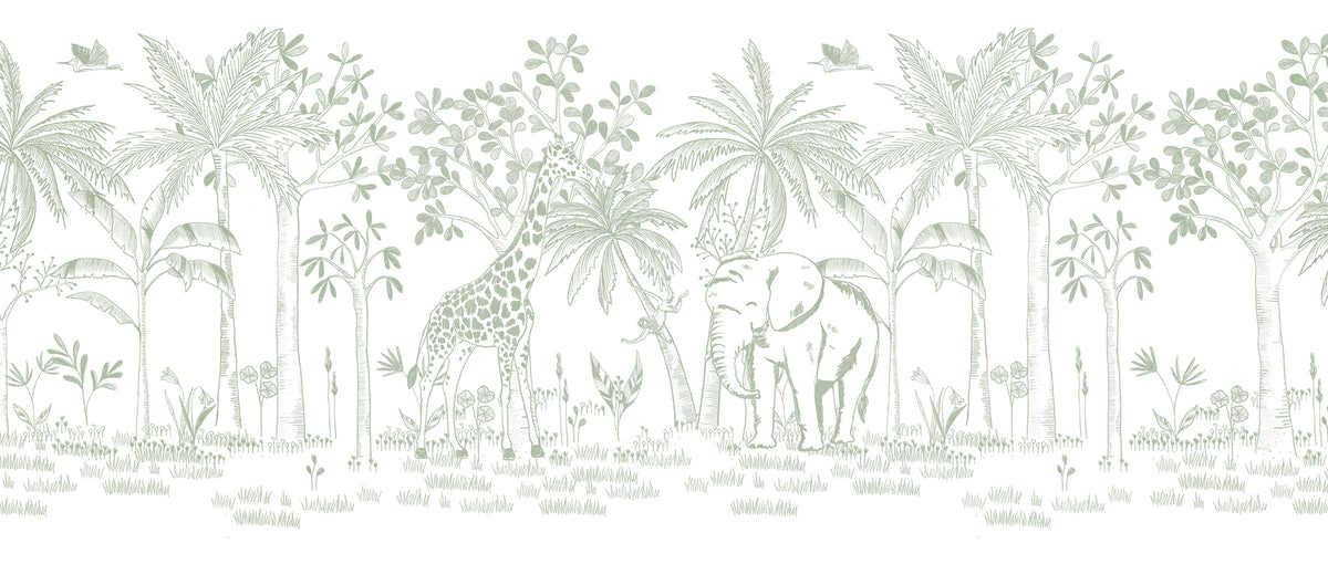 Chalk Savannah Mural – green – 400x170 cm