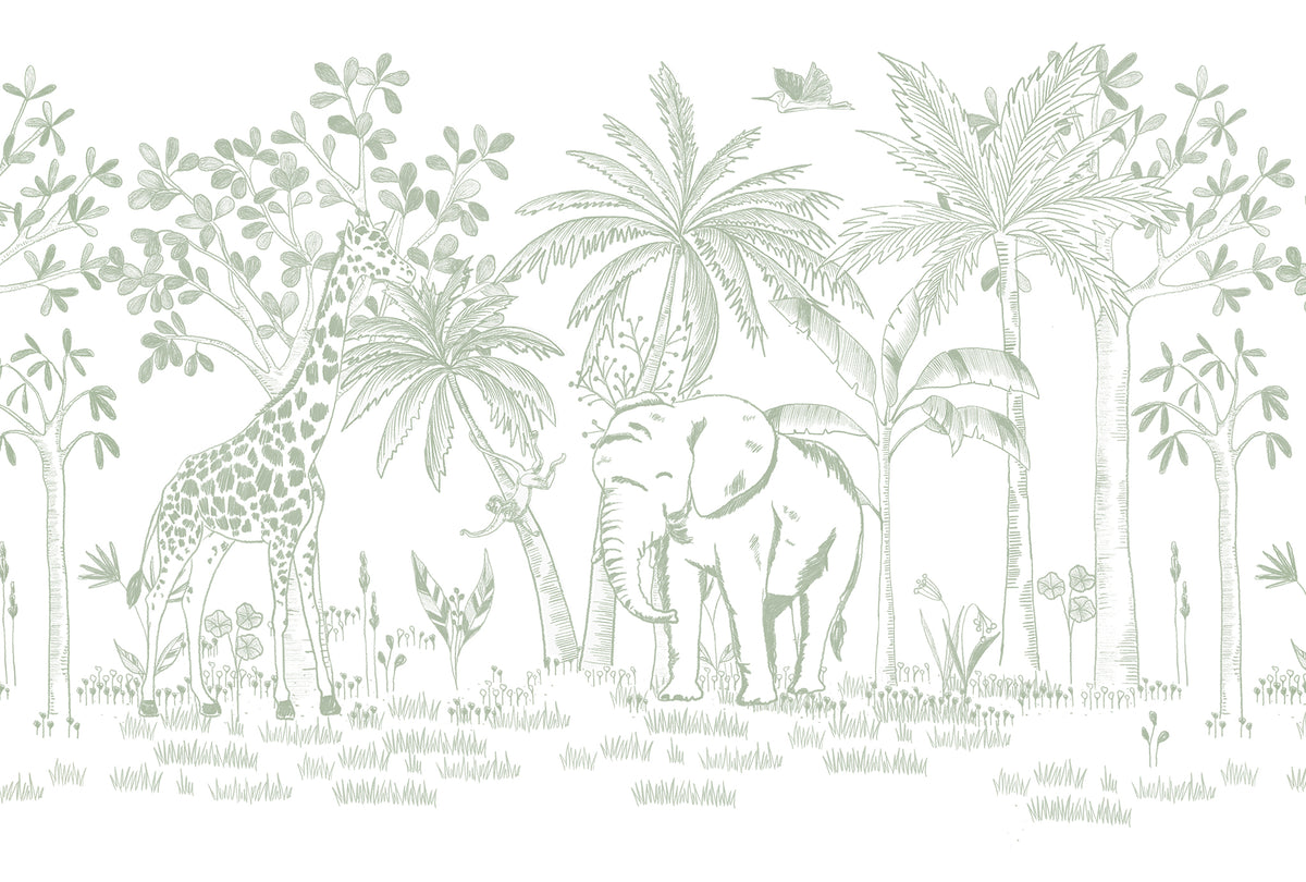 Chalk Savannah Mural – green – 400x270 cm