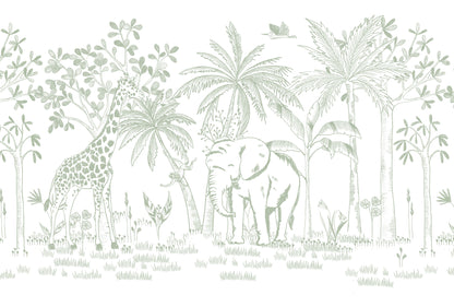 Chalk Savannah Mural – green – 400x270 cm