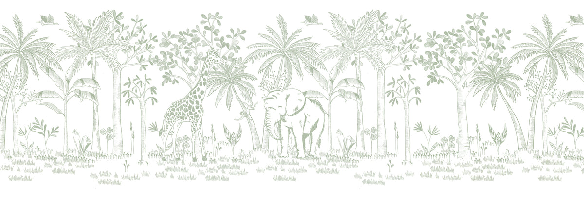 Chalk Savannah Mural – green – 500x170 cm