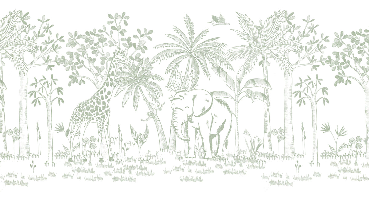 Chalk Savannah Mural – green – 500x270 cm