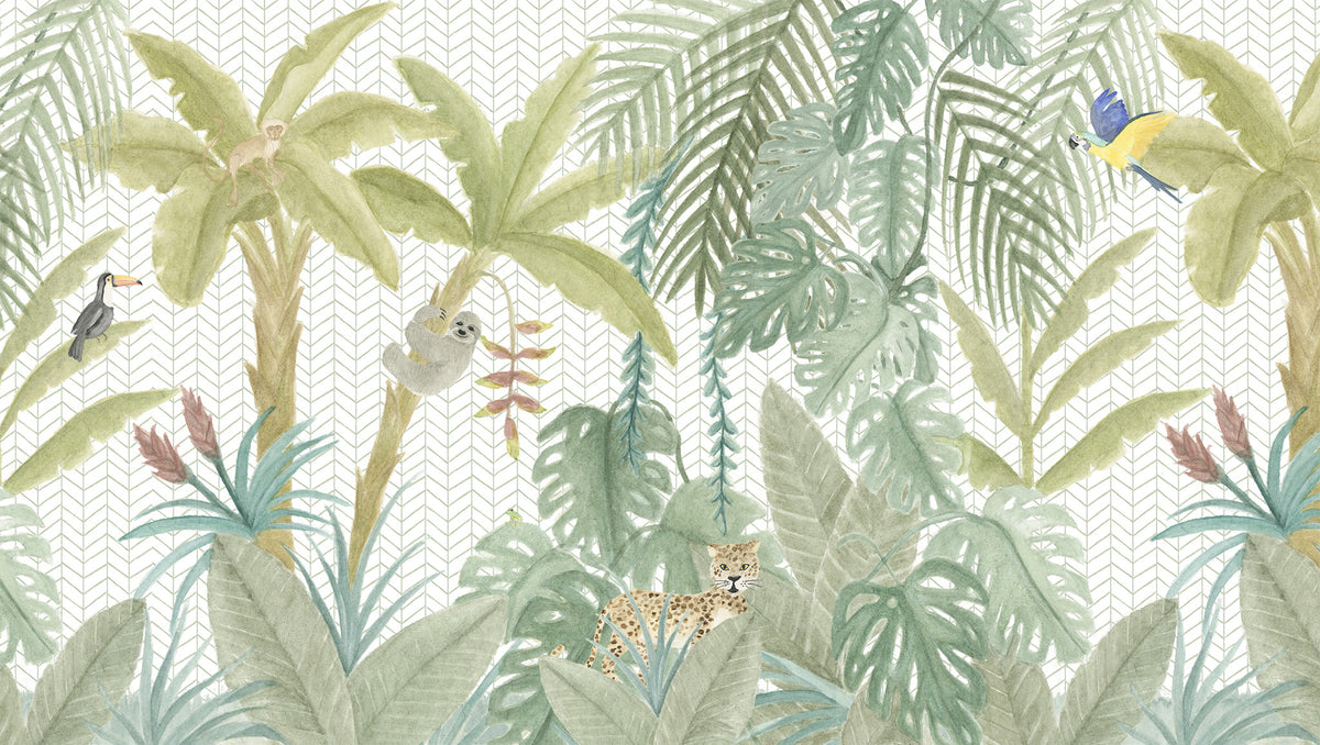 Tropical Jungle Animals Mural – colorful – 300x170 cm
