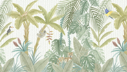 Tropical Jungle Animals Mural – colorful – 300x170 cm
