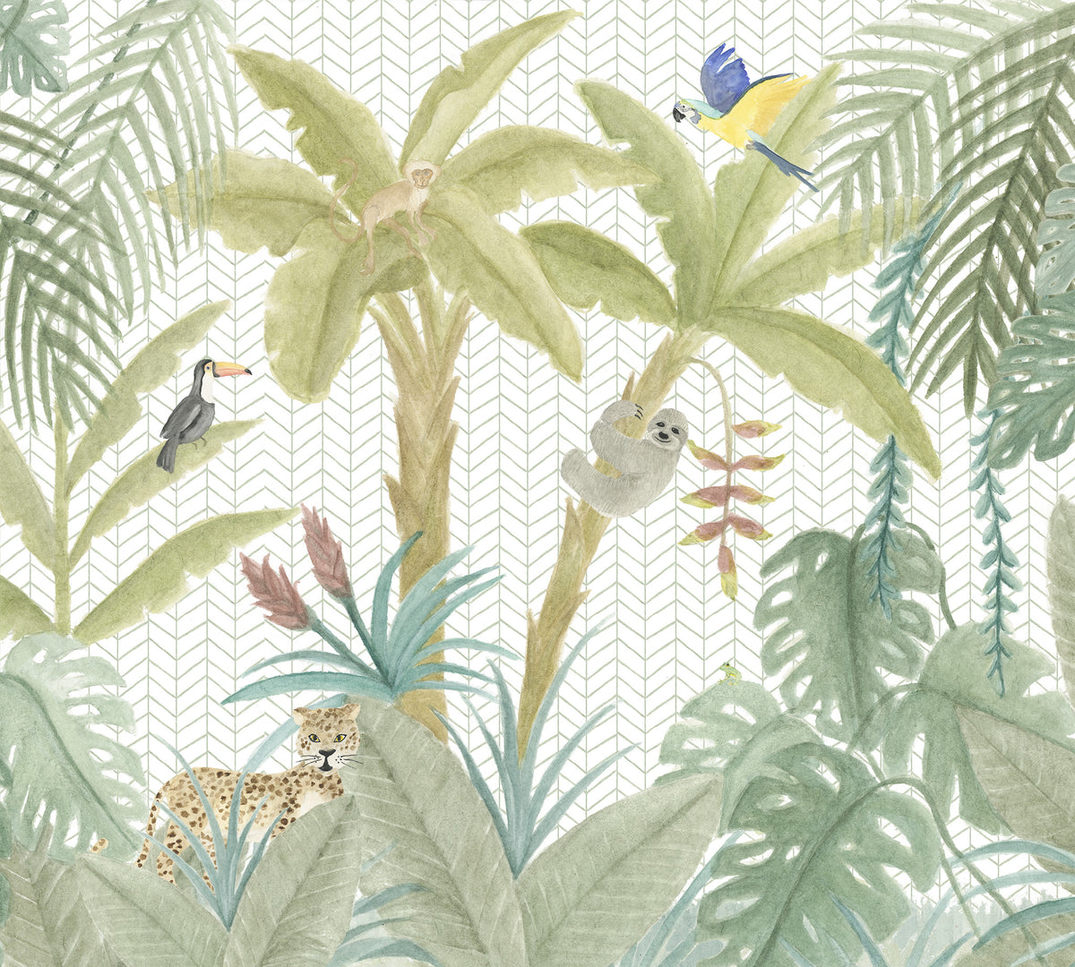 Tropical Jungle Animals Mural – colorful – 300x270 cm