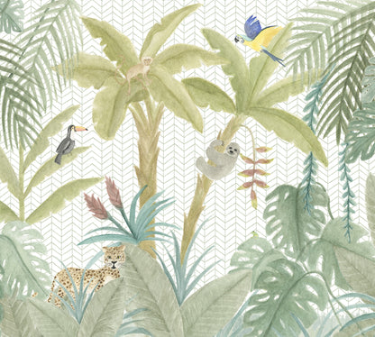 Tropical Jungle Animals Mural – colorful – 300x270 cm
