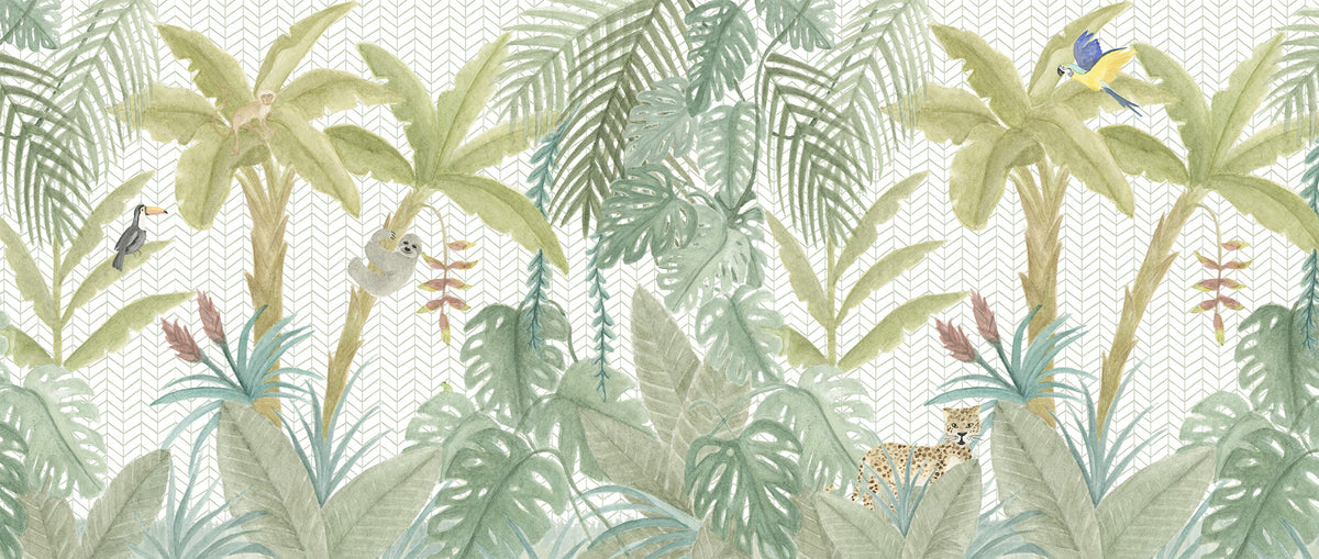 Tropical Jungle Animals Mural – colorful – 400x170 cm