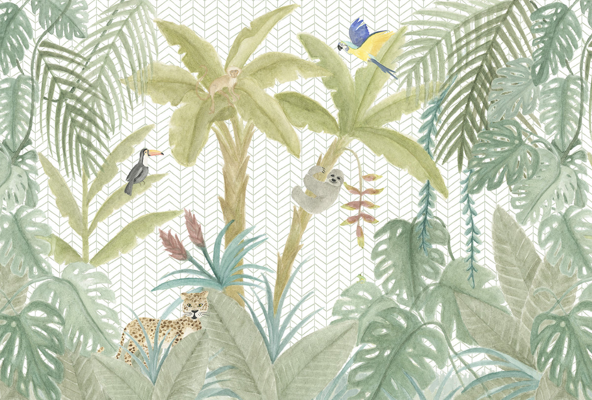 Tropical Jungle Animals Mural – colorful – 400x270 cm