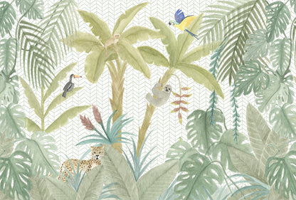 Tropical Jungle Animals Mural – colorful – 400x270 cm