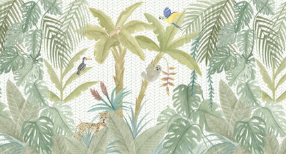 Tropical Jungle Animals Mural – colorful – 500x270 cm