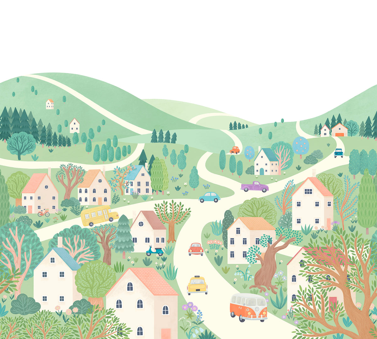 Sheepy Village Mural – colorful – 300x270 cm
