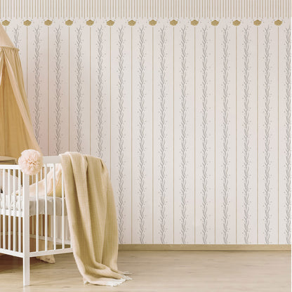 Seaweed Ceiling Border Wallpaper – gray and mustard