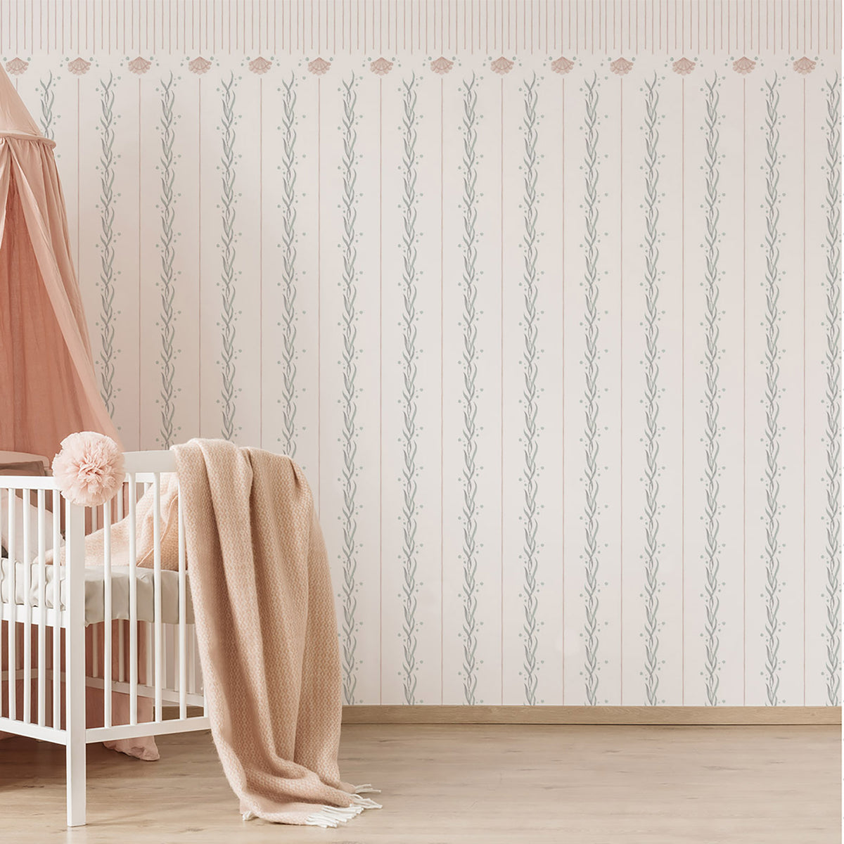 Seaweed Ceiling Border Wallpaper – pink and green