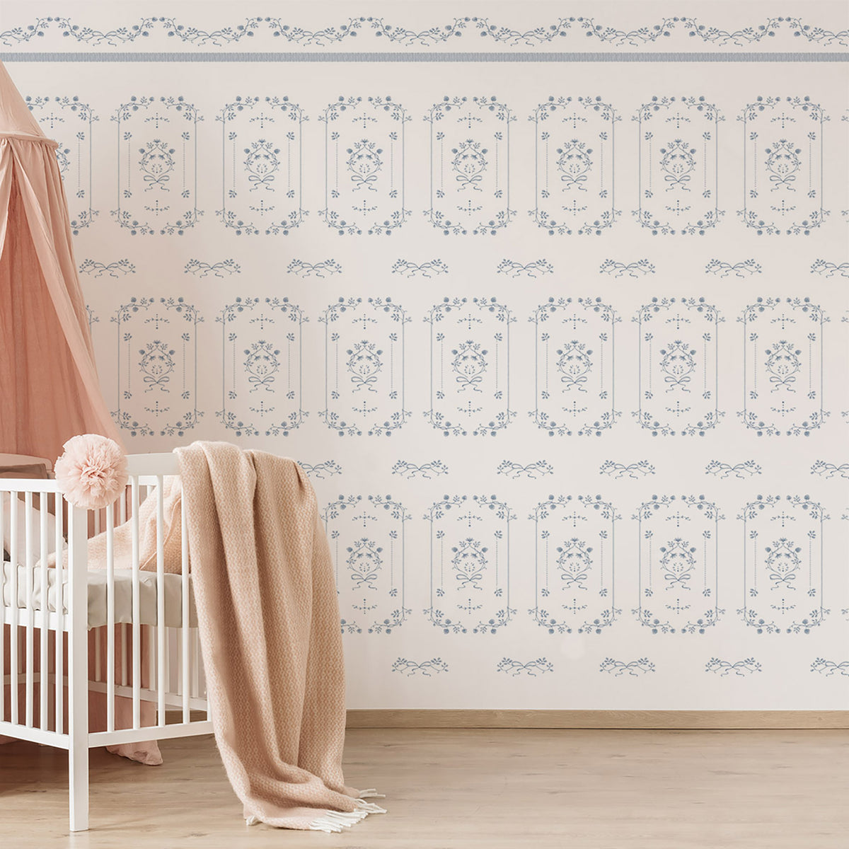 Watercolor Boiserie Wallpaper – blue