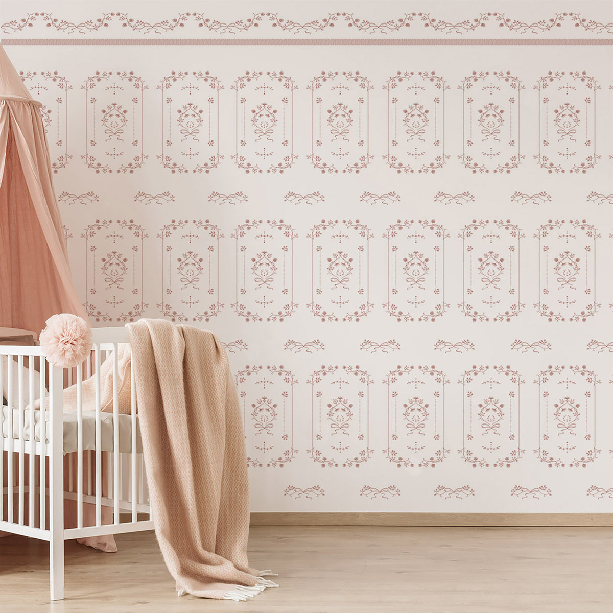 Watercolor Boiserie Wallpaper – pink