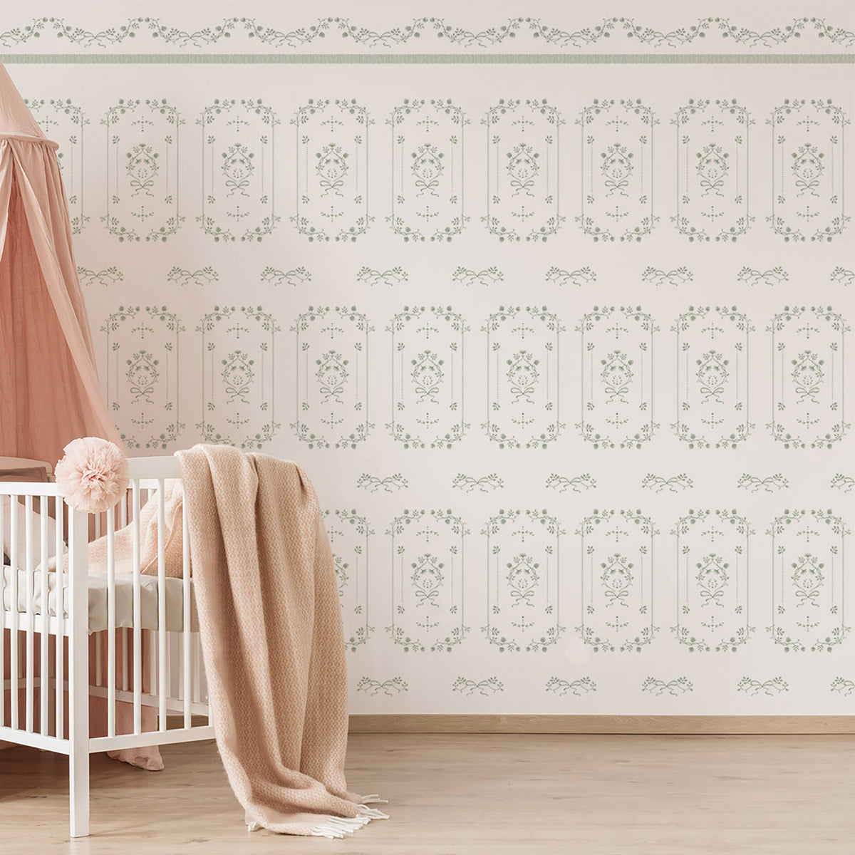 Watercolor Boiserie Wallpaper – green