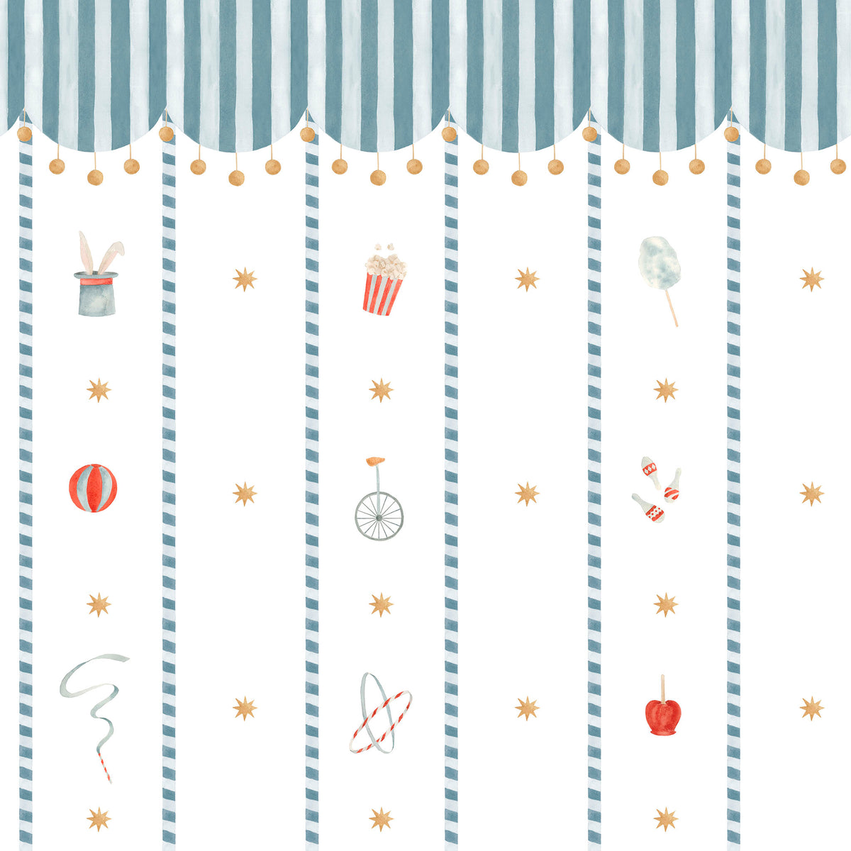 Papel de Parede Circo Riscas Toldo Divertido – cor azul