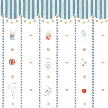 Papel de Parede Circo Riscas Toldo Divertido – cor azul