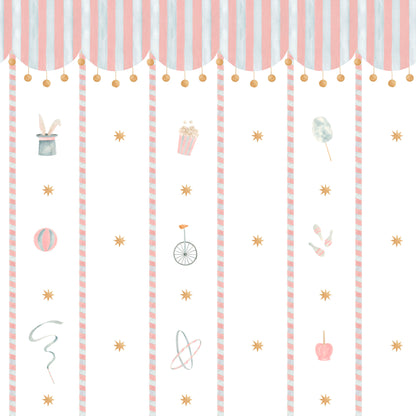 Papel de Parede Circo Riscas Toldo Divertido – cor rosa