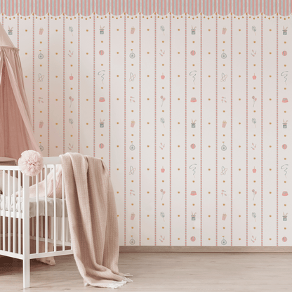 Papel de Parede Circo Riscas Toldo Divertido – cor rosa