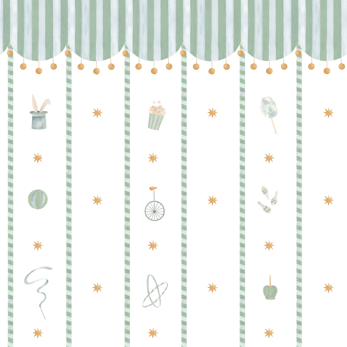 Papel de Parede Circo Riscas Toldo Divertido – cor verde