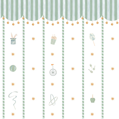 Papel de Parede Circo Riscas Toldo Divertido – cor verde