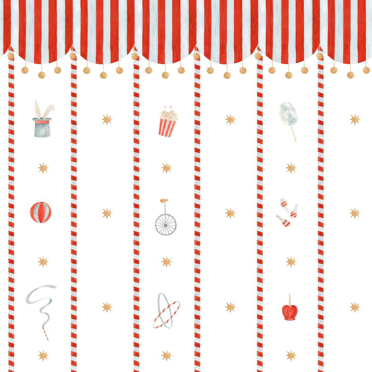 Papel de Parede Circo Riscas Toldo Divertido – cor vermelho