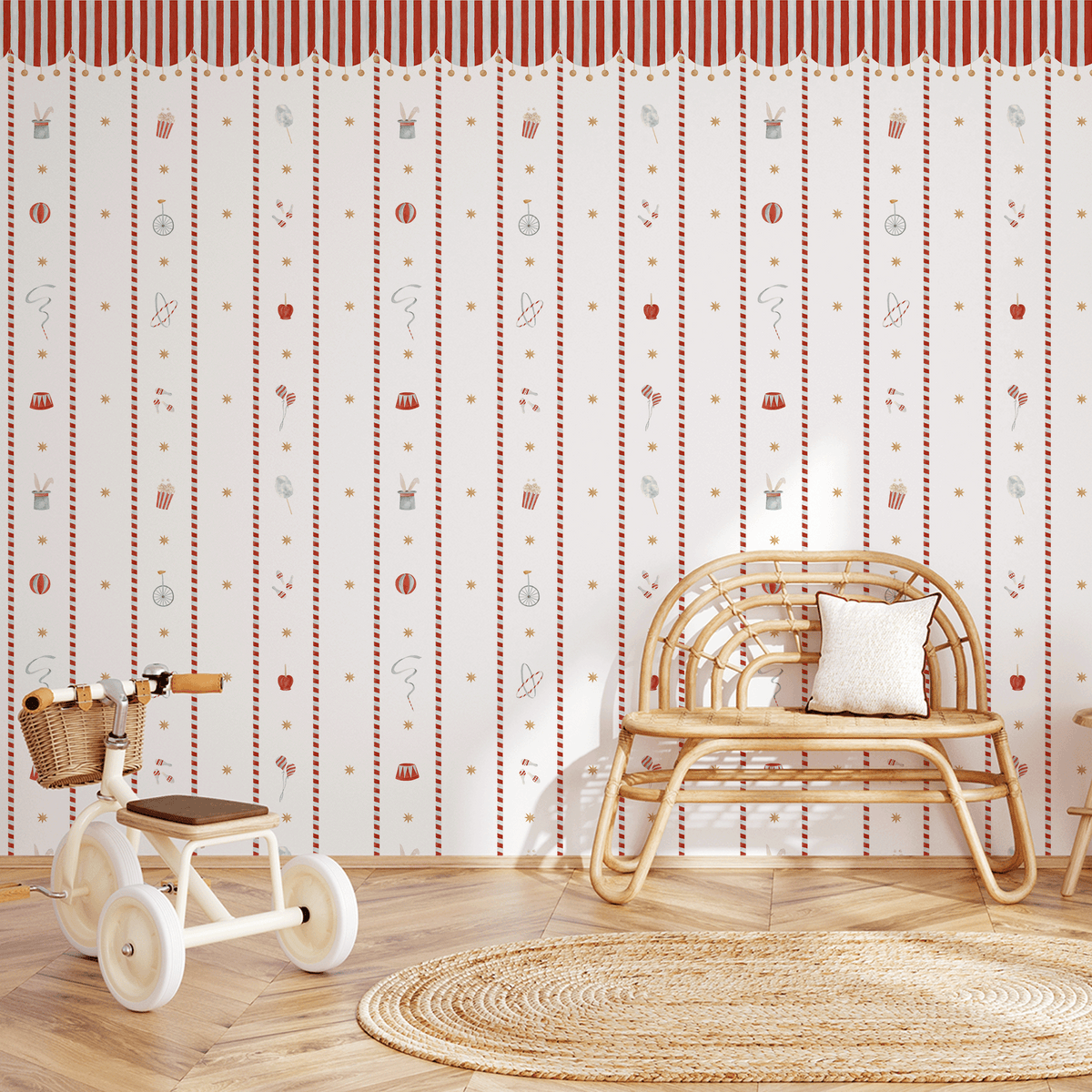 Papel de Parede Circo Riscas Toldo Divertido – cor vermelho