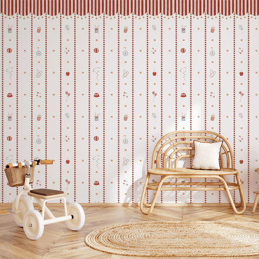 Circus Awning Stripes Wallpaper – red