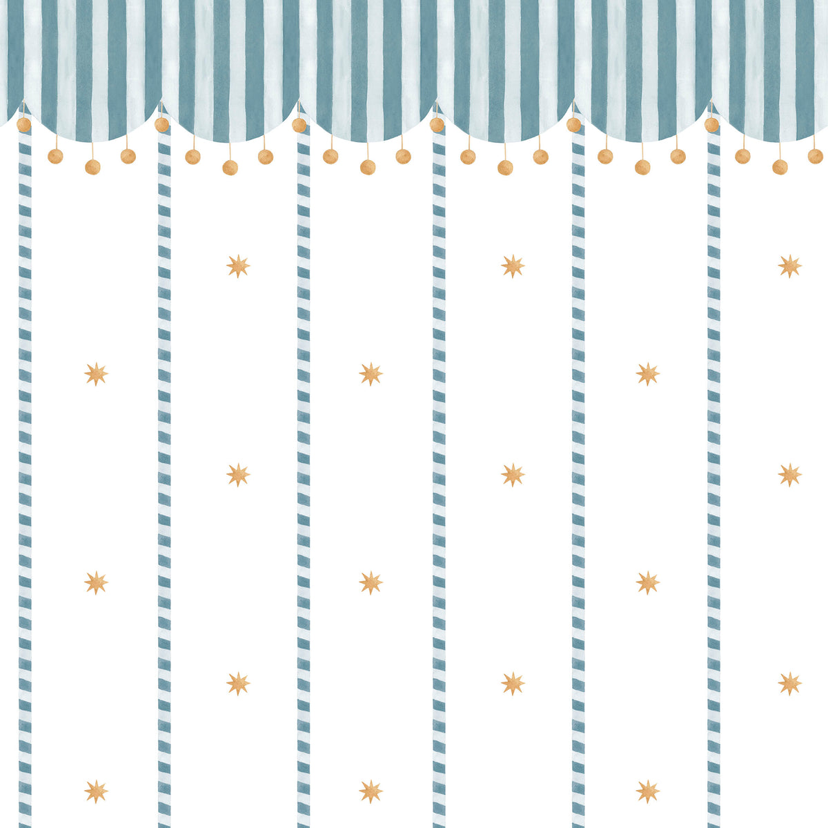 Circus Awning Stripes & Stars Wallpaper – blue