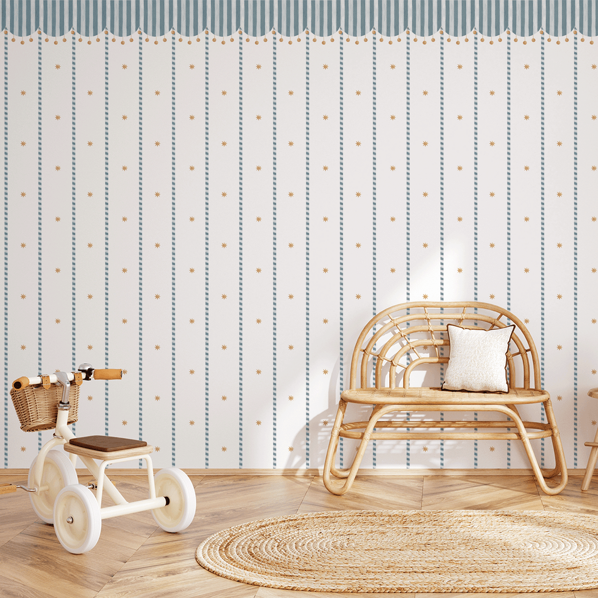 Circus Awning Stripes & Stars Wallpaper – blue
