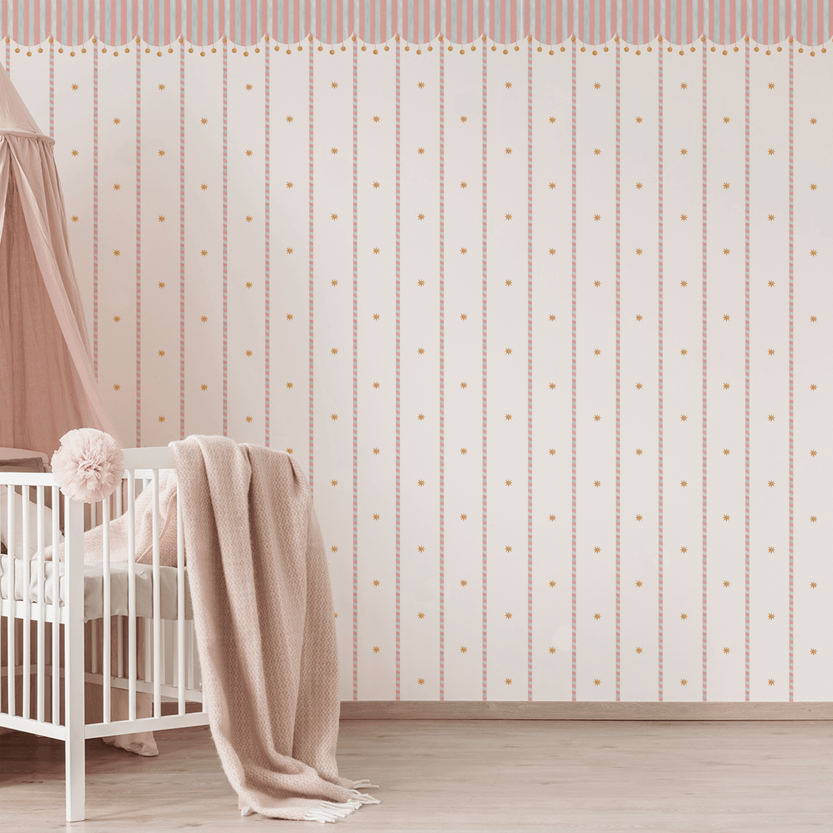 Circus Awning Stripes & Stars Wallpaper – pink