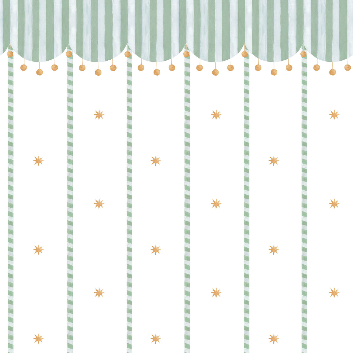 Circus Awning Stripes & Stars Wallpaper – green