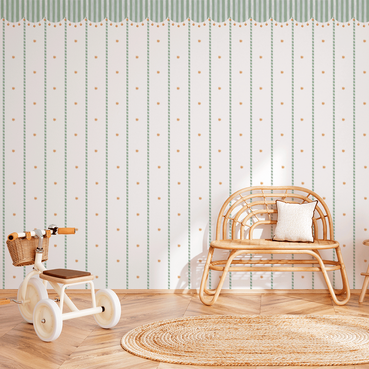 Circus Awning Stripes & Stars Wallpaper – green