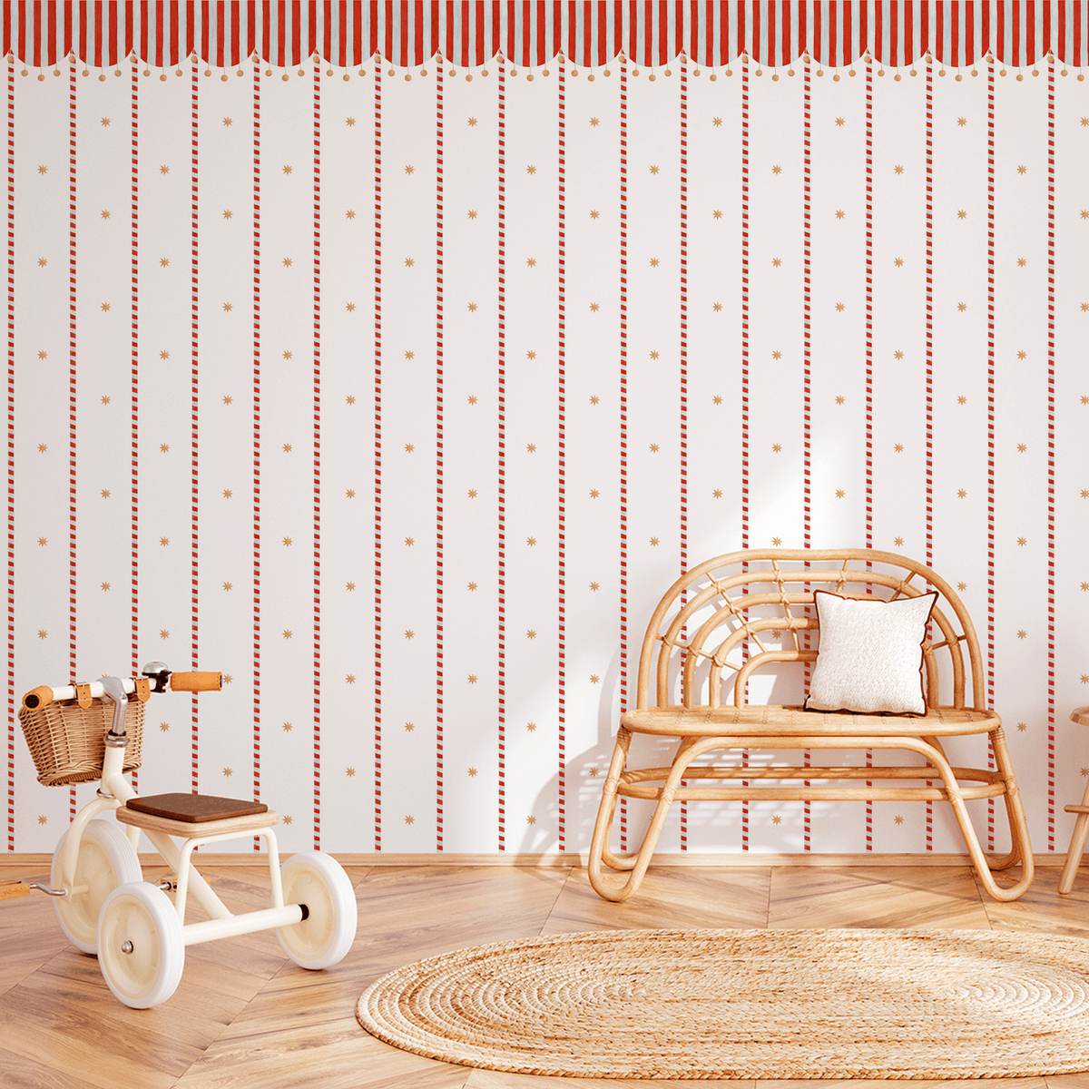 Circus Awning Stripes & Stars Wallpaper – red