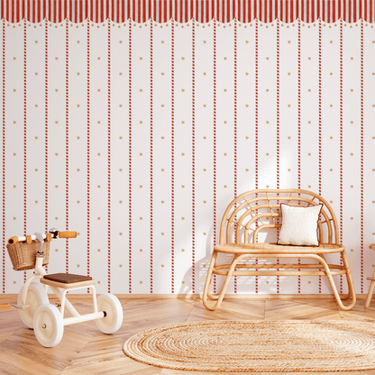 Circus Awning Stripes & Stars Wallpaper – red