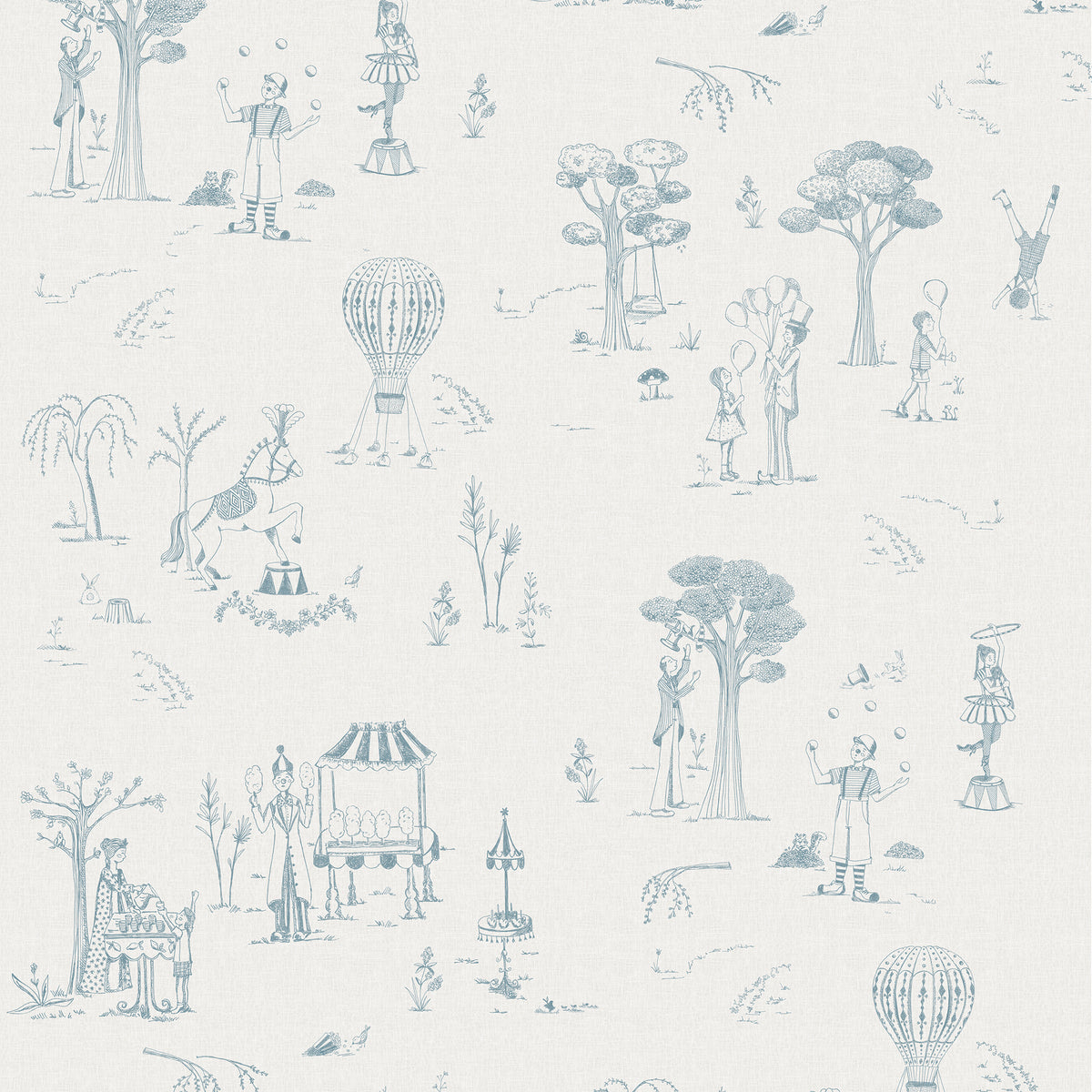 Circus Toile de Jouy Wallpaper – blue