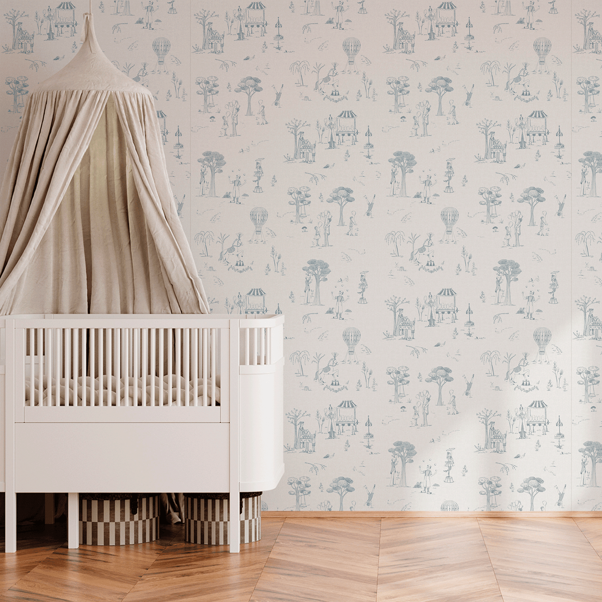 Circus Toile de Jouy Wallpaper – blue