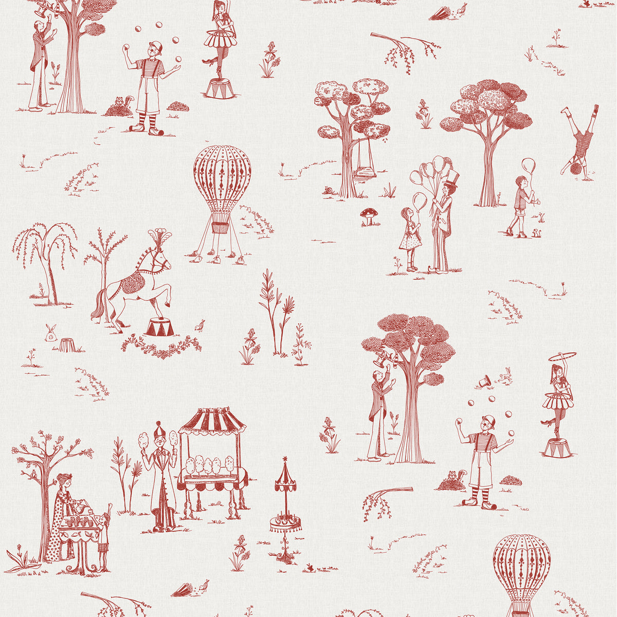 Circus Toile de Jouy Wallpaper – red