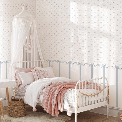 Bordered Bows Wallpaper – blue