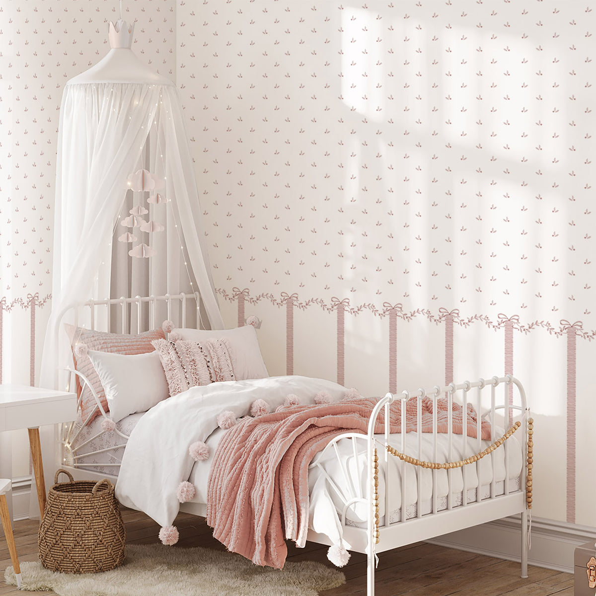 Bordered Bows Wallpaper – pink