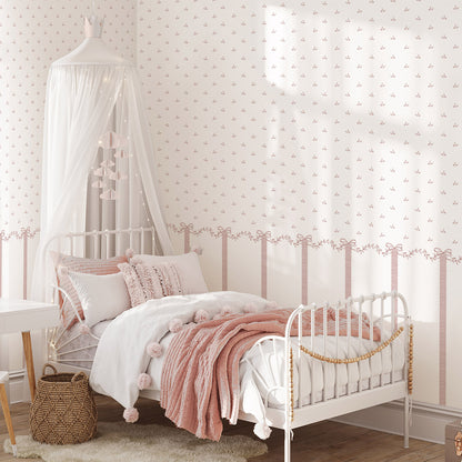 Bordered Bows Wallpaper – pink
