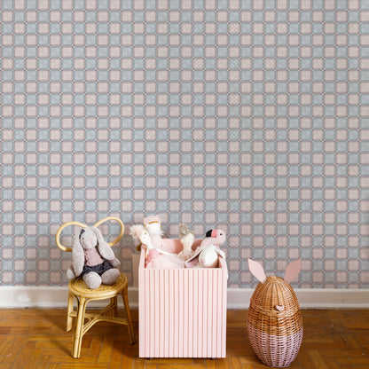 Papel de parede Ladrilhos – cor rosa e azul