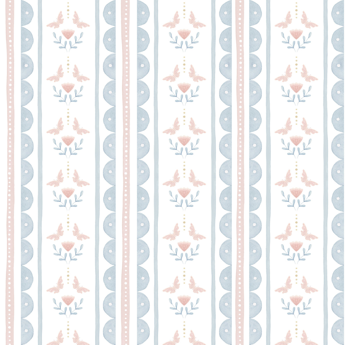 Wavy Stripes, Flowers and Butterflies Wallpaper – candy