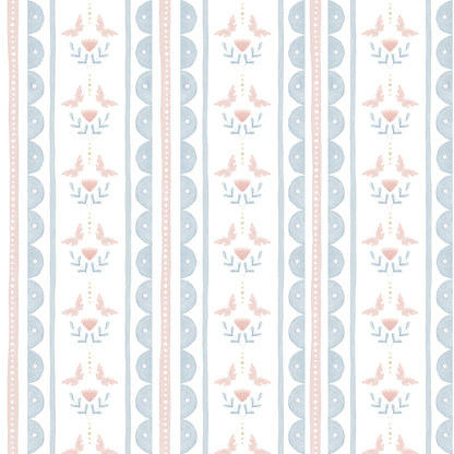 Wavy Stripes, Flowers and Butterflies Wallpaper – candy