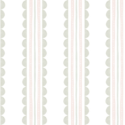 Wavy Stripes Wallpaper – green and pink