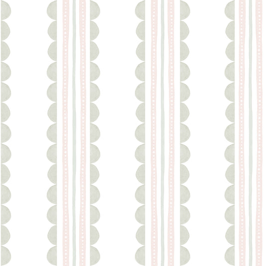 Wavy Stripes Wallpaper – green and pink
