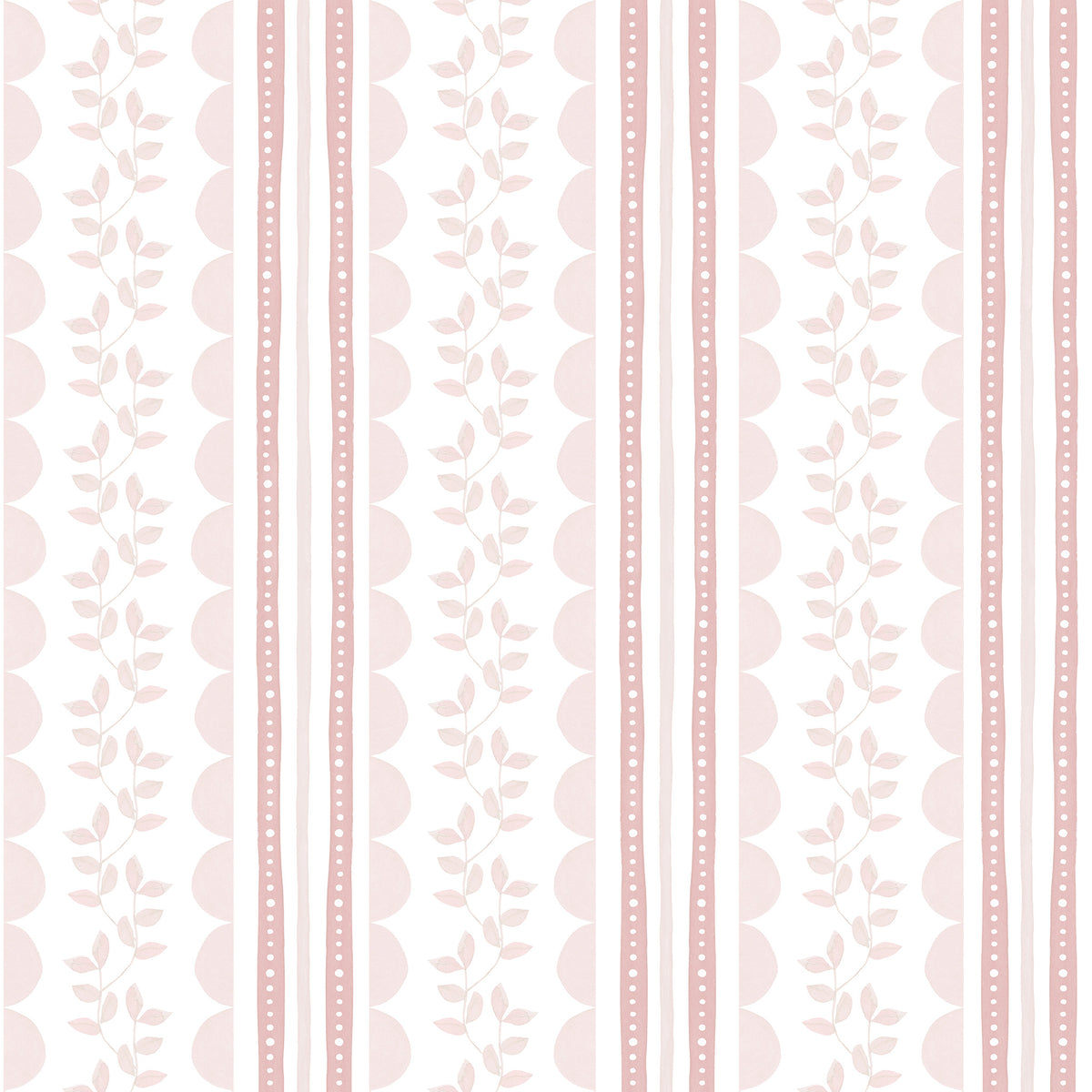 Wavy Stripes and Little Leaves Wallpaper – pink