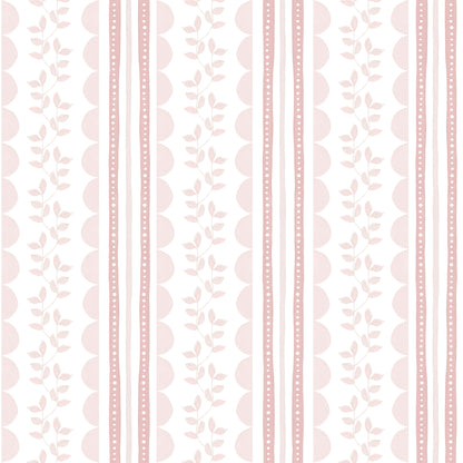 Wavy Stripes and Little Leaves Wallpaper – pink
