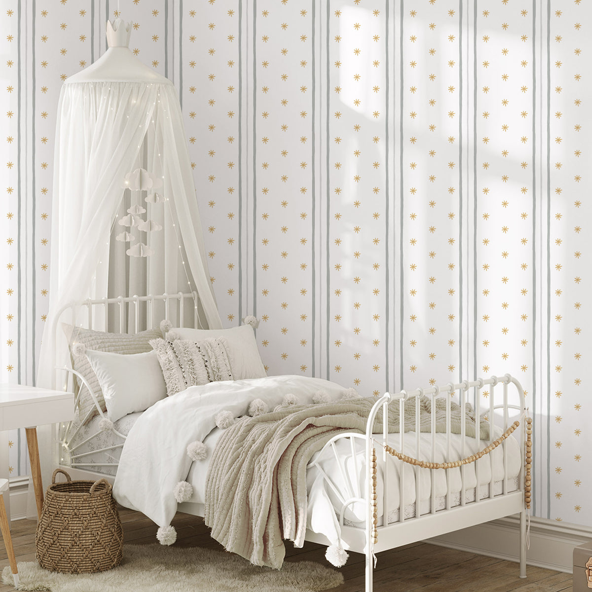 Stripes and Asterisks Wallpaper – gray