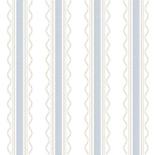 Mixed Stripes Wallpaper – blue and mustard
